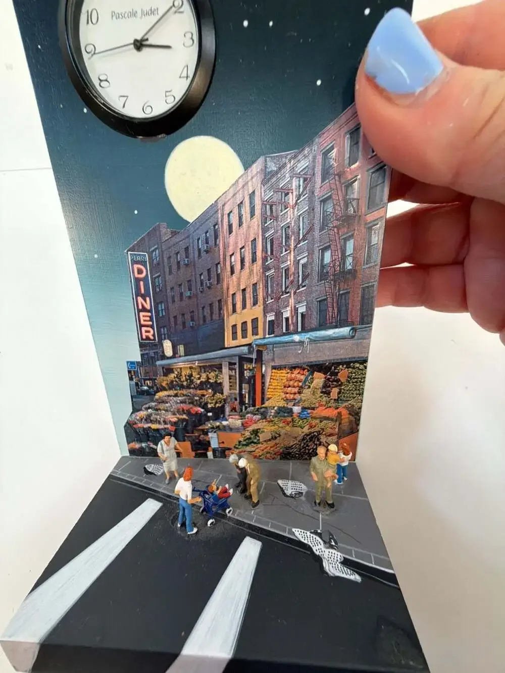 Pascale Judet Signed 2004 Street Scene Urban Diorama Shelf Clock